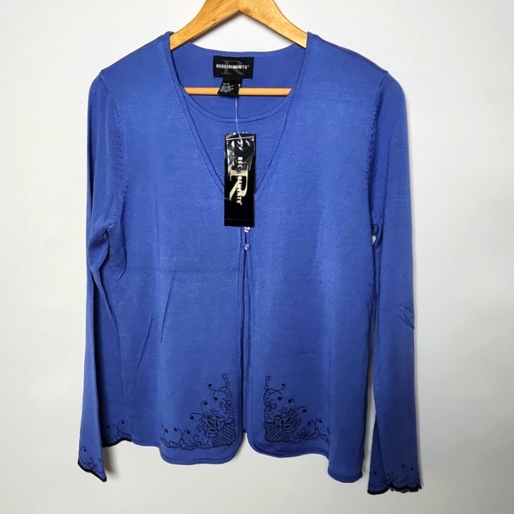 Requirements Blue Embroidered Blouse Top long sleeve Size-Med New with tags
